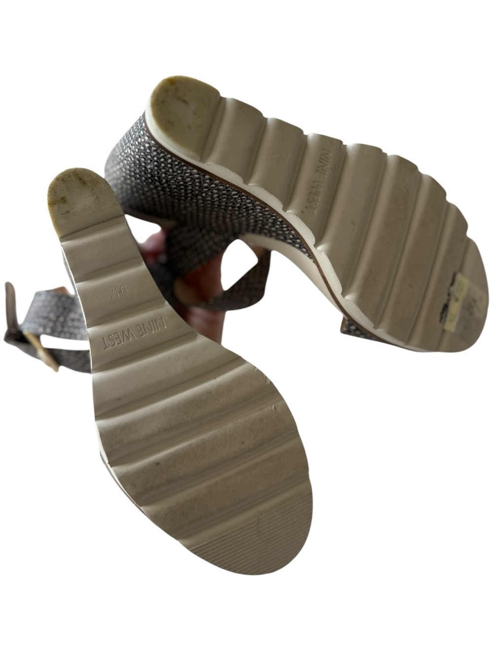 Nine West Neutral Brown Woven Pattern Wedge Sandals - Picture 3 of 4